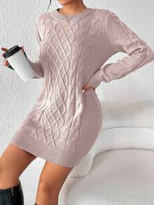 Rafferiza 女士扭结针织毛衣连衣裙，适合新年穿着 - 藕粉色 - 查看 5