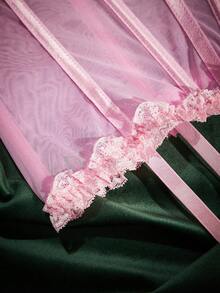 SpicyHot 情人节蕾丝网纱性感内衣套装（3件套） - 粉色 - 查看 5