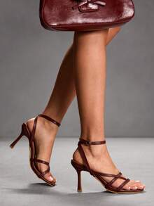 CUCCOO SZL 女士时尚优雅趾环高跟凉鞋 - 咖啡棕 - 查看 7