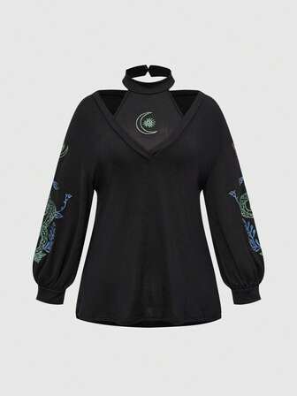 Ensemble 2 pièces grande taille pour femmes, motif floral brodé peau de serpent gothique, débardeur + Top extérieur