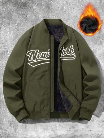 Manfinity Sporsity 男士字母印花保暖拉链夹克外套