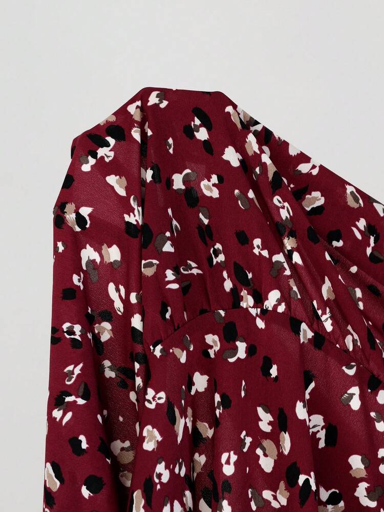 Plus Size All-Over Print Round Neck Casual Versatile Long Sleeve Shirt Valentine's Day Elegant Dress Women,Spring/Summer/Vacation