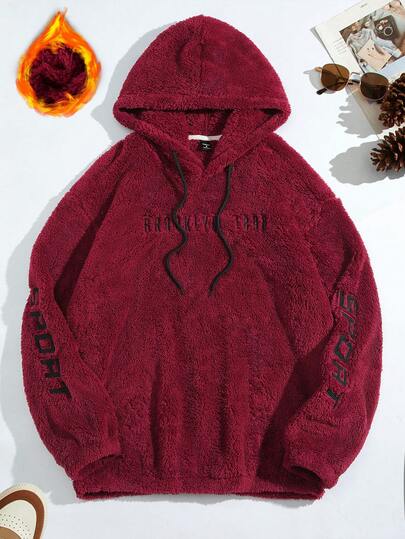 Manfinity Roghcode Oversized Men's Teddy Bear Drawstring Hooded Sweatshirt With Drop Shoulder And Letter Embroidery