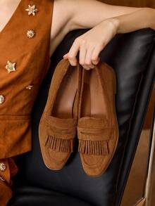 MOTF BAILARINAS CON DETALLE DE FLECOS DE GAMUZA - Marrón - Ver 1