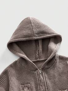 ROMWE MEN Street Life Men's Embroidered Hooded Zip-Up Pocket Long Sleeve Knit Cardigan - Brown - View 3