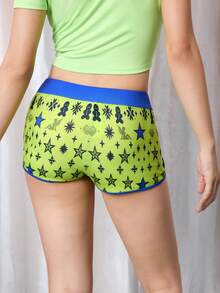 Y2Kool Maria Clara Maia Quần short thể thao phong cách Y2K phối màu xanh neon và xanh dương tương phản, họa tiết người bánh gừng, bông tuyết, ngôi sao, thích hợp cho nữ dự tiệc mùa thu/đông, các ngày lễ, Giáng sinh, mặc hàng ngày, sinh nhật, lễ hội. - màu xanh lá - Xem 3