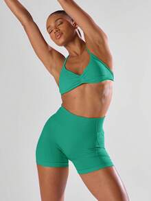 Musera Sport High Waist Mini Shorts Active Comfy Workout Gym Running Run Club, Padel, Tennis, Pickleball Gym Fitness - Mint Green - View 6
