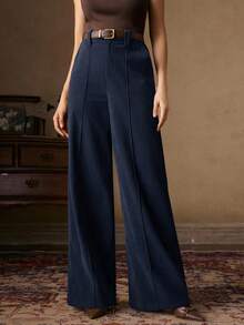 Anewsta 女士棕色灯芯绒长裤，独特设计，复古搭扣腰带，适合通勤、办公和休闲穿着，秋冬季款