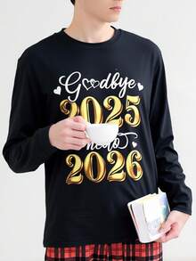 Velminro 男士新年印花上衣和格子裤睡衣套装 - 黑色 - 查看 7