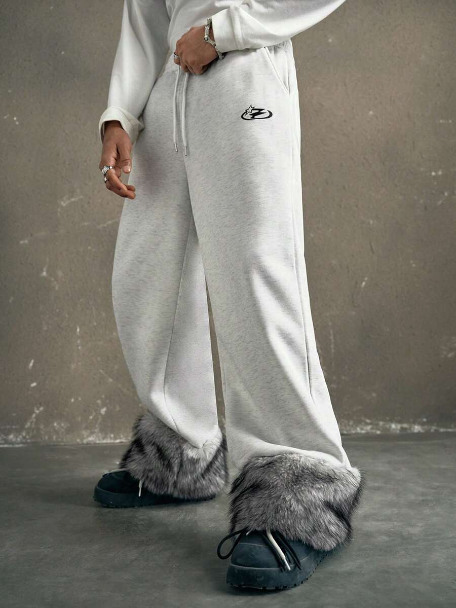 AXEPEAK Pantalones deportivos casuales con cordón en la cintura y bolsillos con estampado de pentagrama para hombres - Gris - Ver 1