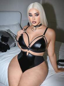 AltCore 性感系列PU皮革拼接加大码连体衣