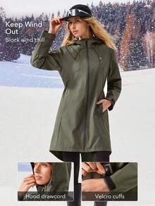 OutZeal Veste d'extérieur pour femmes, résistante à l'eau et coupe-vent, avec cordon de serrage à la taille, longueur hanches, avec poches, pour randonnée et camping