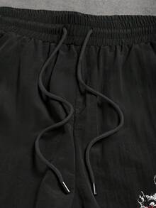 Manfinity Sport Corelite 男士龙纹抽绳腰运动裤秋季透气 - 黑色 - 查看 4