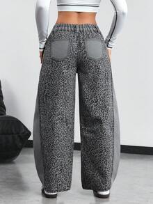 SHEIN Tall Quần jeans ống loe họa tiết da báo chắp vá thời trang đa năng cho nữ - Nhiều màu - Xem 2