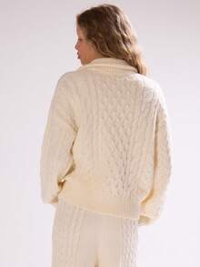 MUSERA 粗针织四分之一拉链套头衫，冬季滑雪度假休闲假日滑雪后春季毛衣 - 奶油色 - 查看 4