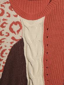 Easelle 复古拼接宽松圆领女式毛衣 - 彩色 - 查看 4