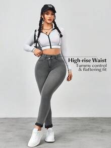 Flexra Women's Fashionable Washed Slant Pocket Elastic Skinny Jeans, Autumn - Blue - View 6