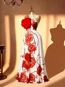 Rometta 大码女士优雅碎花裹身裙，适合派对和宴会场合 - 彩色 - 查看 4