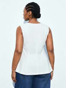 Maija 大码优雅纯色收腰无袖上衣，适合通勤、商务、休闲、新年派对和聚会。白色荷叶边无袖上衣，春夏情人节狂欢节时尚女装派对沙滩婚礼度假休闲白色上衣，圣帕特里克节女装复活节夏季复活节女装派对上衣沙滩夏季假期每件 - 白色 - 查看 2