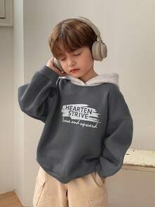 DAZY Sudadera holgada de contraste de color con estampado de eslogan de moda casual para uso diario y de calle para niño, con forro térmico cálido para otoño/invierno