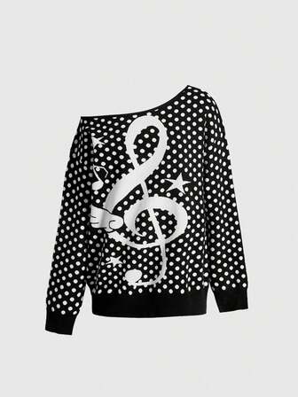 Maglione da donna kawaii con motivo a pois e note musicali, carino e dolce