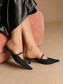 Rosivie 女士尖头时尚套脚高跟鞋，适合日常穿着 - 黑色 - 查看 2