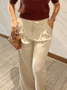 MDEdit Damen elegante moderne Mode Bürokleidung gerade geschnittene Anzughose, Outfits für Frühling/Sommer - Aprikosenfarben - Übersicht 3