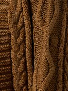 INAWLY Solva Women's Casual, Commute & Holiday Style Simple Solid Color Cable Knit Cardigan, Autumn/Winter - Coffee Brown - View 6