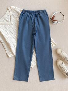 PrepCrw 1pc Tween Boys' Elegant School Style Casual Urban Dog Graphic Navy Blue Collar Knit Jacket, Suitable For Outings, Gatherings, Back To School, Autumn/Winter Blue Pants - Medium Wash - View 3