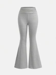 SHEIN Girlism 3pcs/Set Teen Girl Knit Black & Gray Ruched Waist Casual Skinny Flare Pants Pants Flare Leg Flare Pants Girls Teens Girls Sports Knit Flared Pants Flared Leggings Bell Bottom Pants Girls - Multicolor - View 5