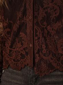 Wildy Women's Casual Country Style Lace Semi-Sheer Long Sleeve Basic Blouse - Rust Brown - View 7