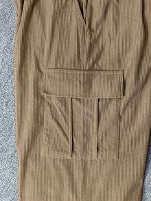Manfinity Dauomo Men's Drawstring Waist Loose Fit Corduroy Casual Cargo Pants, For Winter - Mocha Brown - View 6