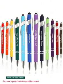 随机句子，6 支/12 支励志手写圆珠笔（随机颜色）- 令人振奋的名言，流畅的书写，符合人体工程学的设计 - 非常适合教师赞赏、同事鼓励、学校和办公用品返校 - 彩色 - 查看 2