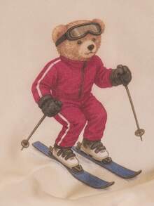 MUSERA 滑雪泰迪熊图案圆领卫衣，适合秋季、冬季滑雪度假、圣诞节休闲假日、滑雪后穿着。 - 奶油色 - 查看 7