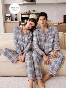 CoupledUp Classic Plaid Contrast Trim Men's Pajama Set - Multicolor - View 4