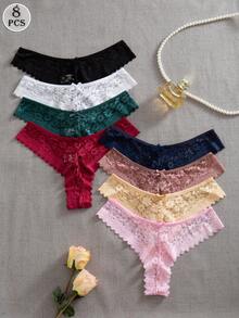 8件套浪漫性感蕾丝女士丁字裤，多色
