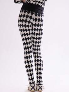 MUSERA Thick Ribbed Zip Through Waistband Argyle Cross Fitted Knit Leggings Only Autumn Fall Winter Ski Vacation  Lounge Holidays  Spring - Multicolor - View 5