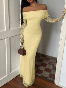 SHEIN Unity Elegant Wedding, Christmas Party Dress - Light Yellow - View 5