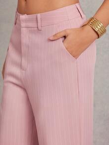 L'Amorae 女士细条纹袖口商务休闲裤 Old Money - 卡其色 - 查看 5