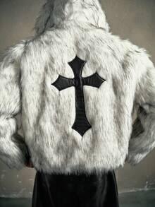 AXEPEAK Men's Fashionable Cross Embellished Hooded Jacket, Autumn/Winter - Beige - View 3