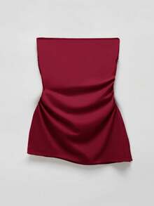 SHEIN EZwear Áo thun dệt kim co giãn xếp ly không dây màu đỏ cỡ lớn - Đỏ - Xem 2
