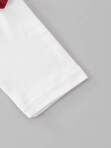 2 pièces/set Jeune fille mignon décontracté T-shirt à manches longues col rond 3D en forme de cœur, assorti avec un pantalon évasé contrasté, convient pour le port décontracté en extérieur au printemps et en automne - Rouge et Blanc - Voir 4