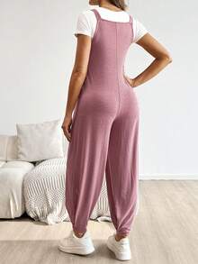 SHEIN Maternity Casual Versatile Combo Jumpsuit With Lettering - Summer Clothing, Maternity Jumpsuit, Maternity Wear - Pink Maternity Rompers Pregnancy Clothes Cotton Maternity Clothes Maternity Overalls Post Partum Clothes