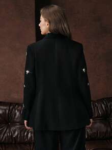 Anewsta 大码女士优雅正式时尚轻盈奢华装饰修身西装外套，适合派对、工作、毕业典礼、婚礼、红毯等场合。 - 黑色 - 查看 7