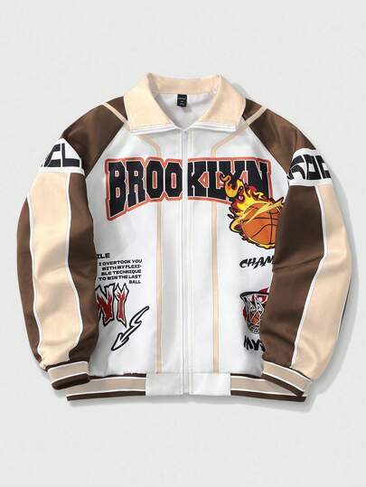 Prep Men's Simple Fashionable Casual Rave Jacket, Football Style, Fall