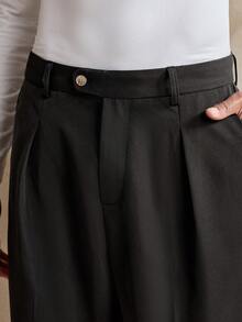 SWAVVY Men's Woven Casual Loose Solid Color Elastic Waist Straight Leg Pants, Fall - Dark Grey - View 5