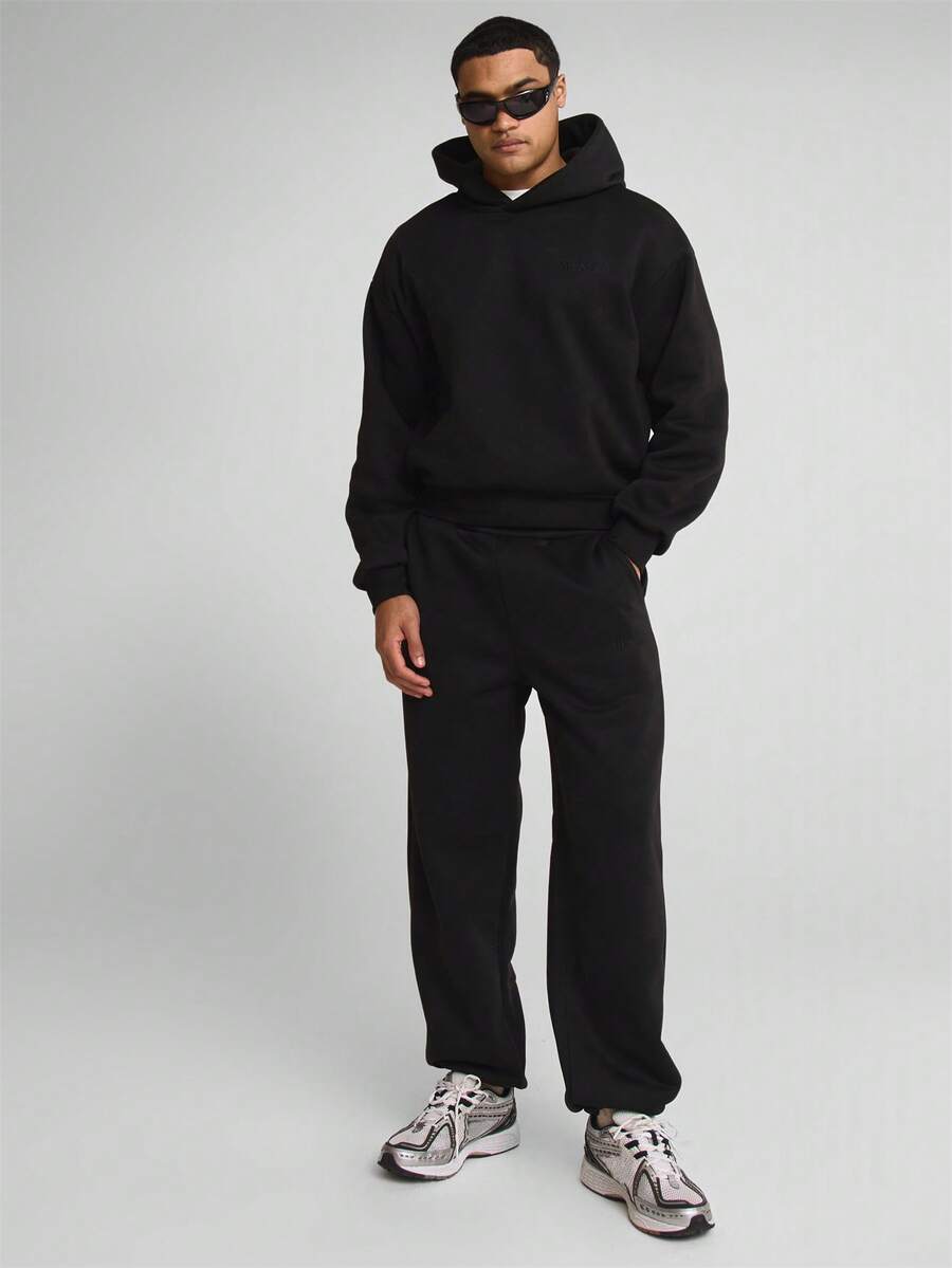 Musero Basic Straight Leg Cuffed Everday PREMIUM Sweat Jogger Pants Winter Essentials Capsule Wardrobe - Black - View 1