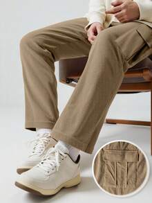 Manfinity Dauomo Men's Drawstring Waist Loose Fit Corduroy Casual Cargo Pants, For Winter - Mocha Brown - View 1