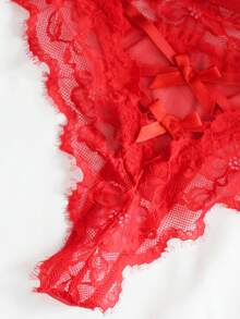 SHEIN BAE Women's Sexy Lace Mesh Thong Panties - Red - View 4