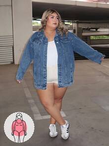 Enliva Veste en jean minimaliste décontractée à manches longues avec boutons devant et poches, grande taille - Jean brut - Voir 6